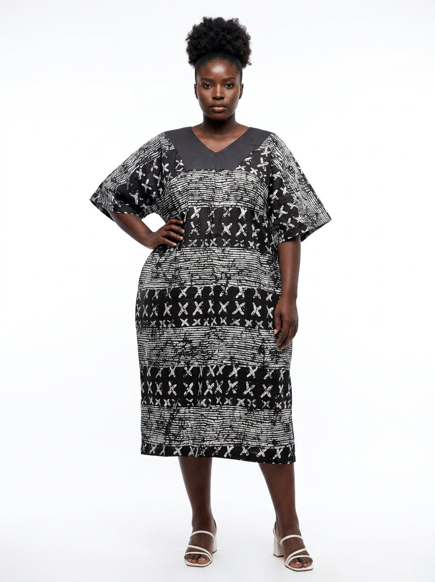 Nino Bubu - Ankara Bubu Dress | Adjustable Drawstring Black Nino Bubu - Ankara Bubu Dress | Adjustable Drawstring Black