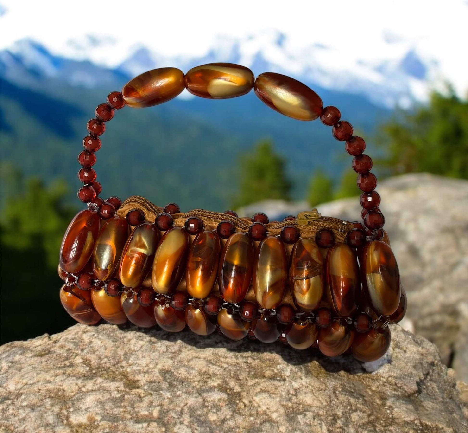 Amber Luxe Mini Beaded Evening Bag