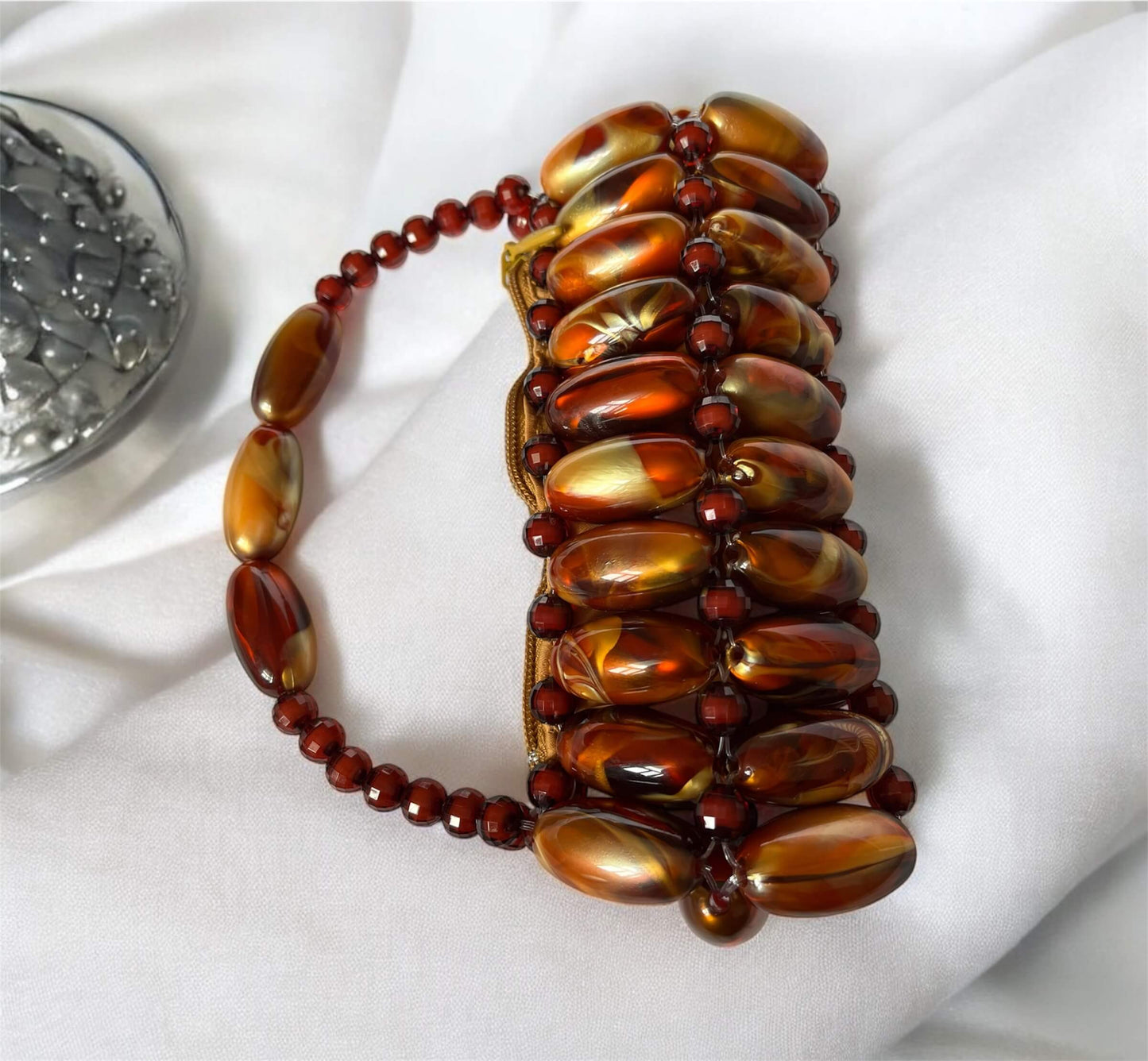 Amber Luxe Mini Beaded Evening Bag