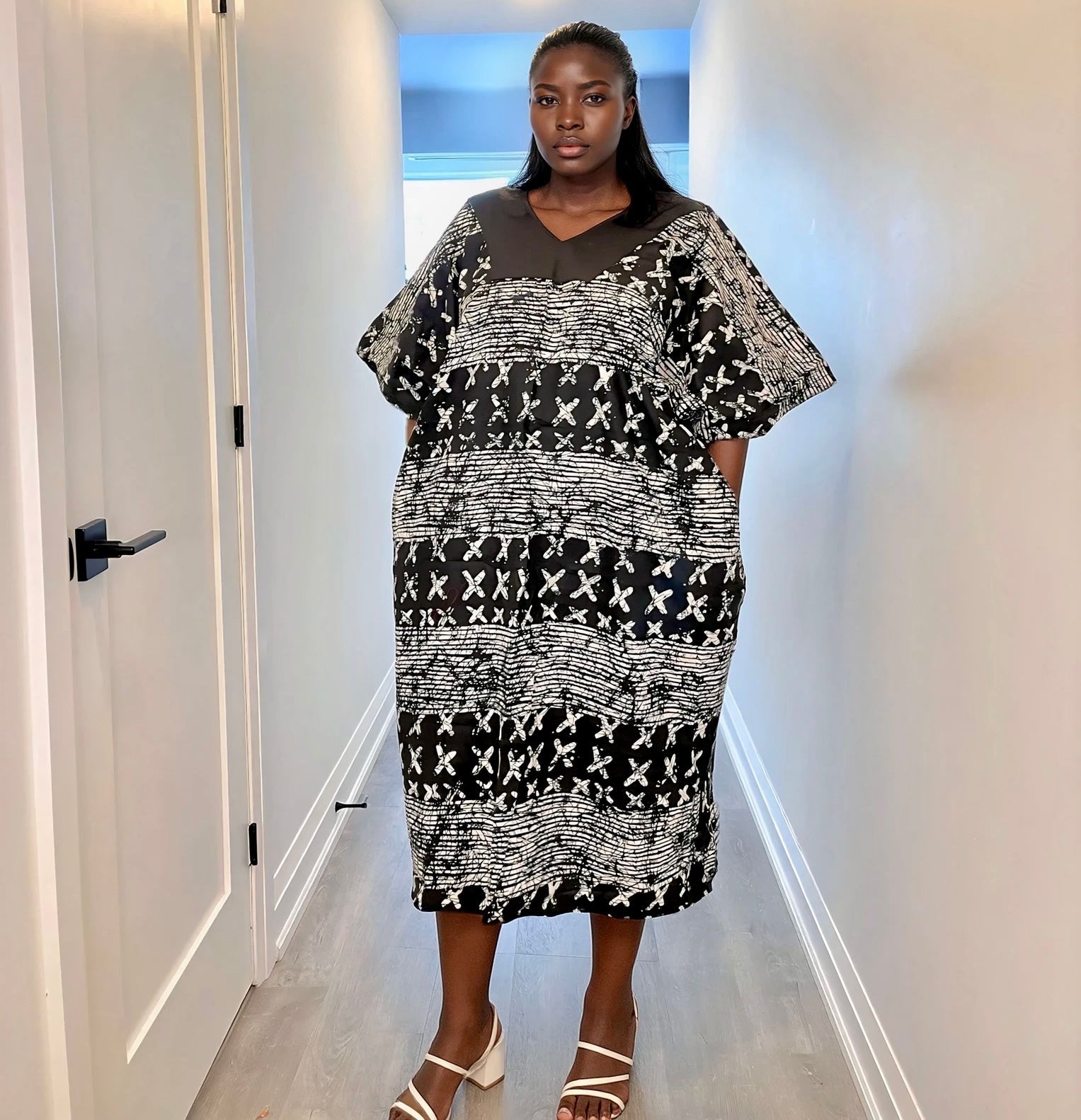 Ankara Bubu Dress - Chic Midi with Drawstring Waist