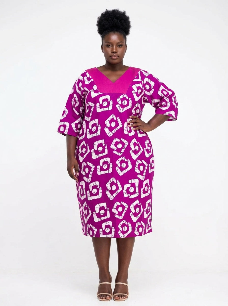 Ankara Bubu Dress - Chic Midi with Drawstring Waist