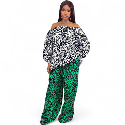 IYA Ankara Off-Shoulder Top And Wide Leg Pants Set