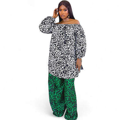 IYA Ankara Off-Shoulder Top And Wide Leg Pants Set