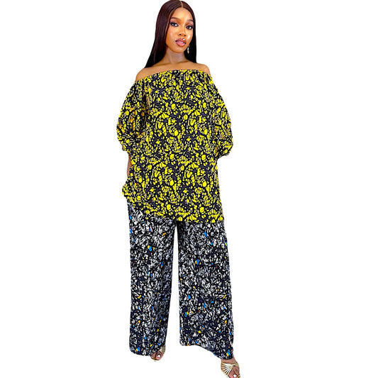 Àṣà Ankara Off-Shoulder Top And Wide Leg Pants Set
