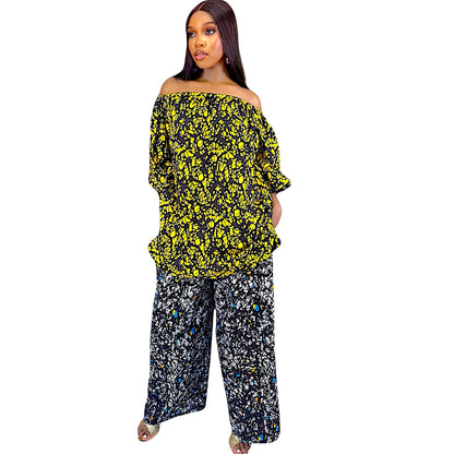 Àṣà Ankara Off-Shoulder Top And Wide Leg Pants Set