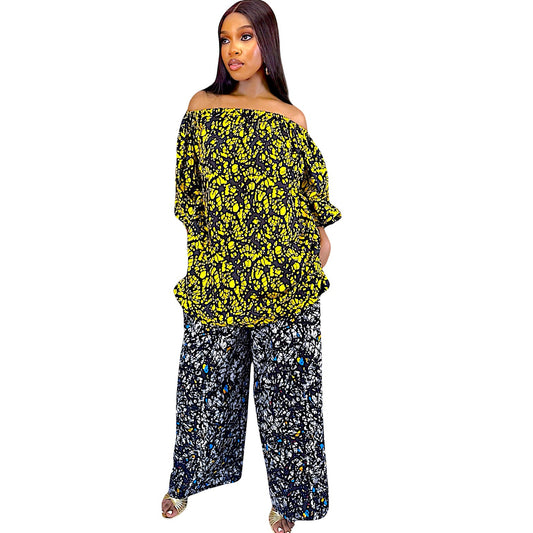 Àṣà Ankara Off-Shoulder Top And Wide Leg Pants Set
