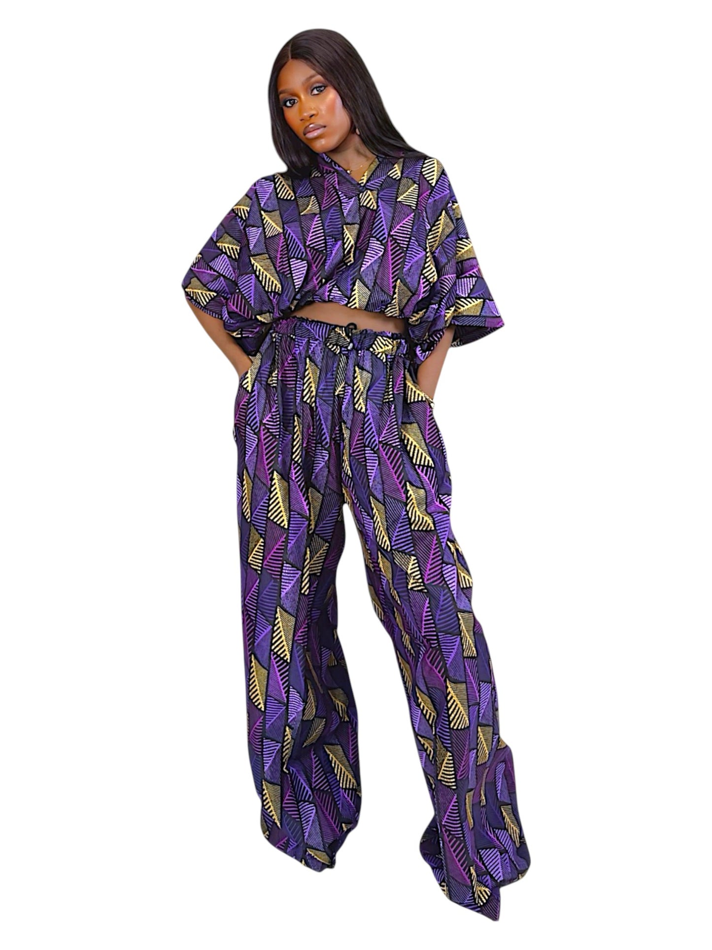 Ìfẹ́́rí Ankara Crop Top and Wide Leg Pant Set