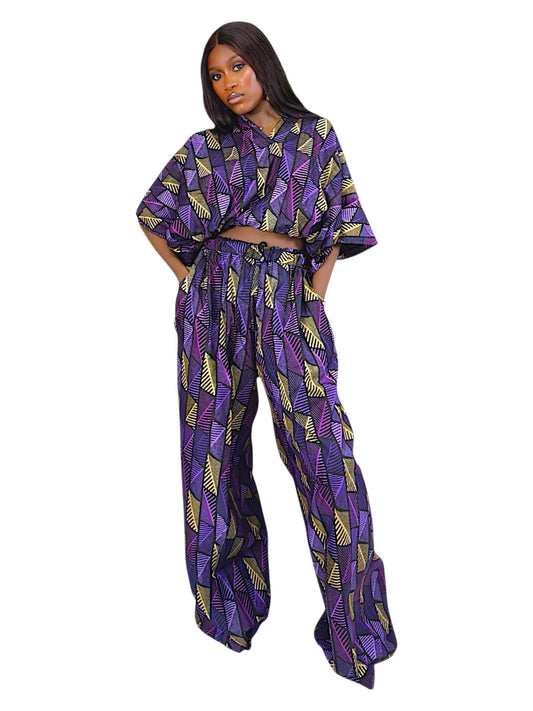 Ìfẹ́́rí Ankara Crop Top and Wide Leg Pant Set