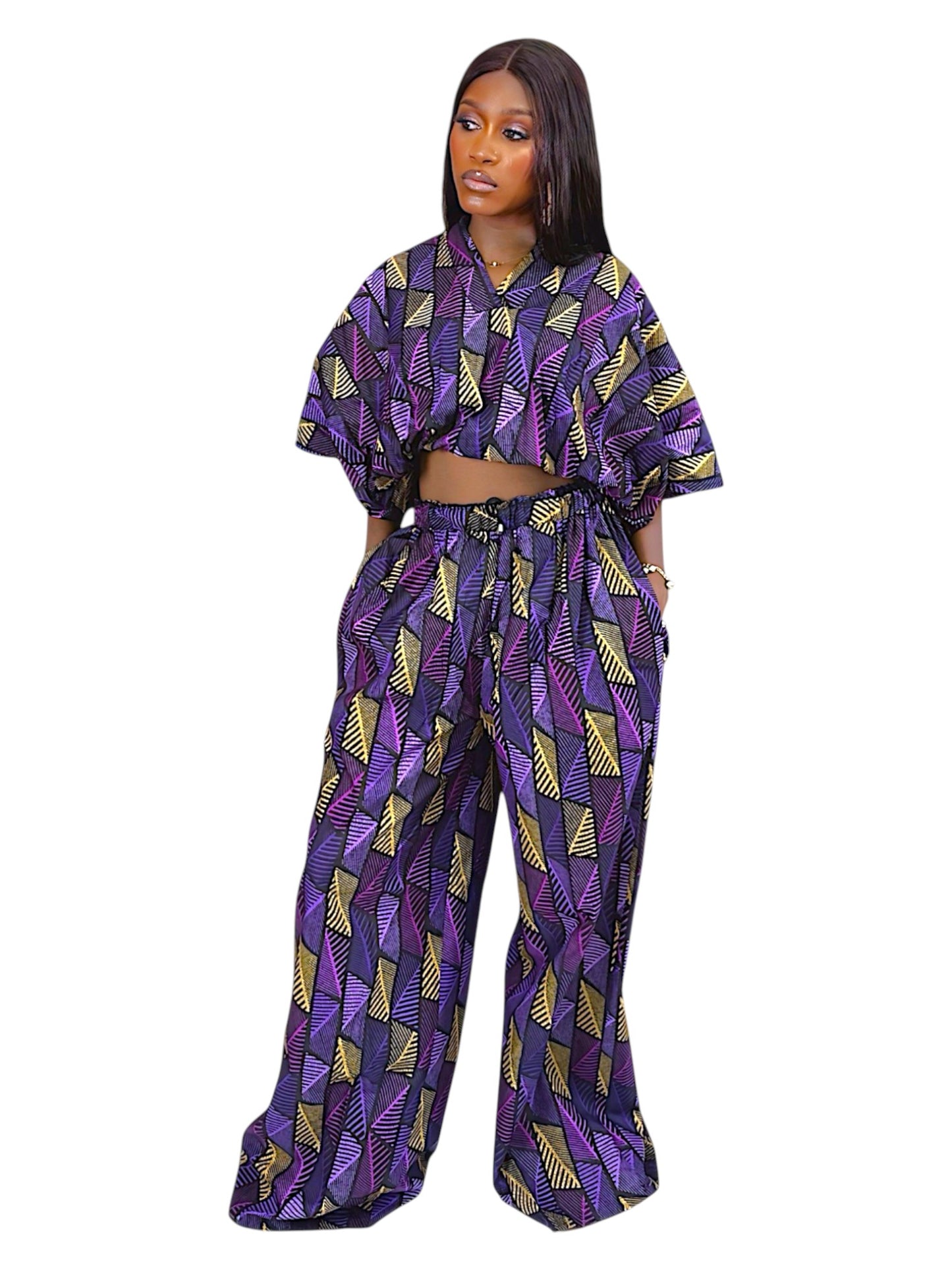 Ìfẹ́́rí Ankara Crop Top and Wide Leg Pant Set