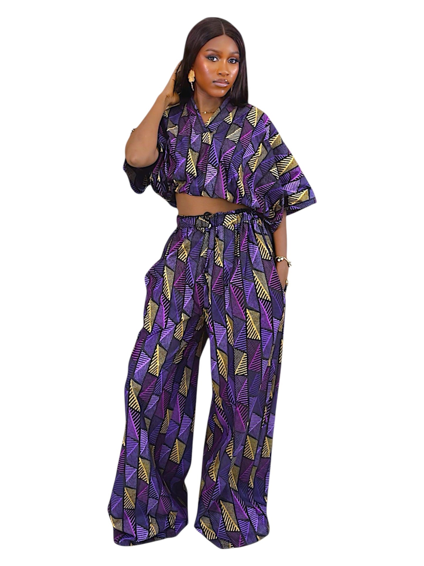 Ìfẹ́́rí Ankara Crop Top and Wide Leg Pant Set